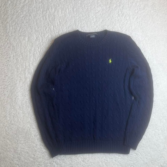 Vintage polo sports women's blue cable knit sweater preppy soft xl - Picture 1 of 6